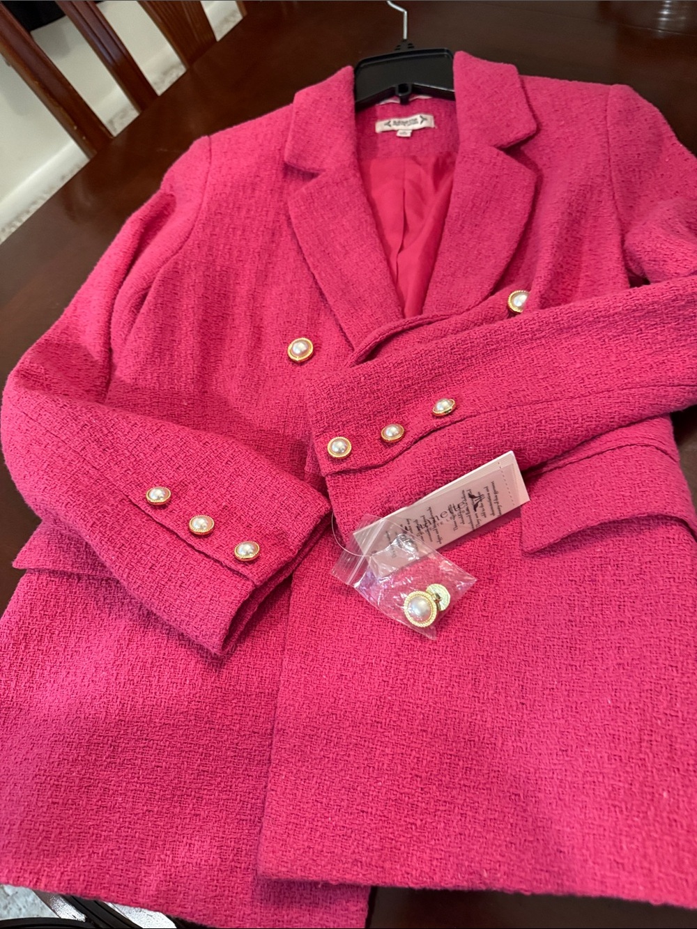 Nanette Lepore Hot Pink Bouclé Blazer with Pearl Buttons